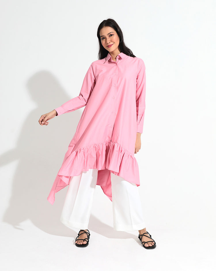 Rory Shirt Dress in Pink Cotton