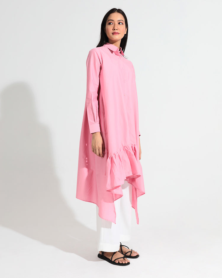 Rory Shirt Dress in Pink Cotton