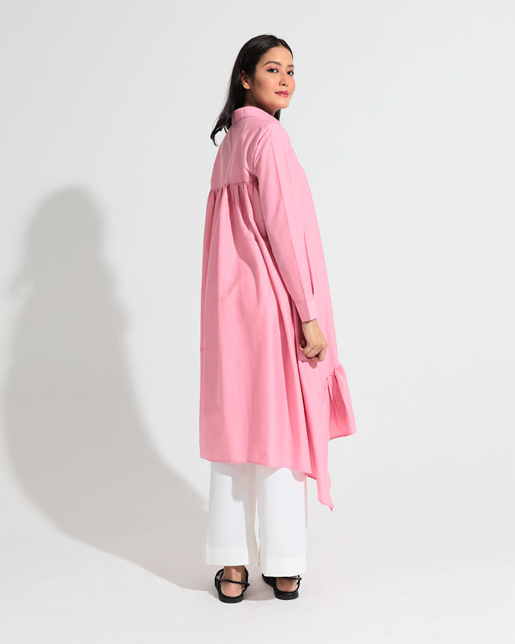 Rory Shirt Dress in Pink Cotton