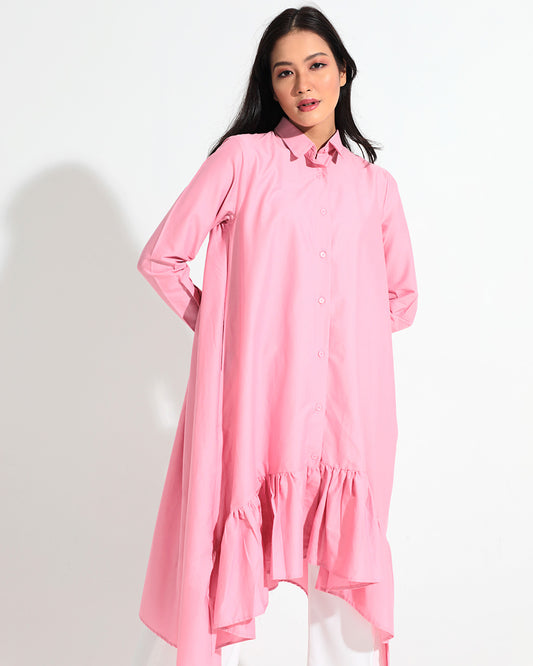 Rory Shirt Dress in Pink Cotton
