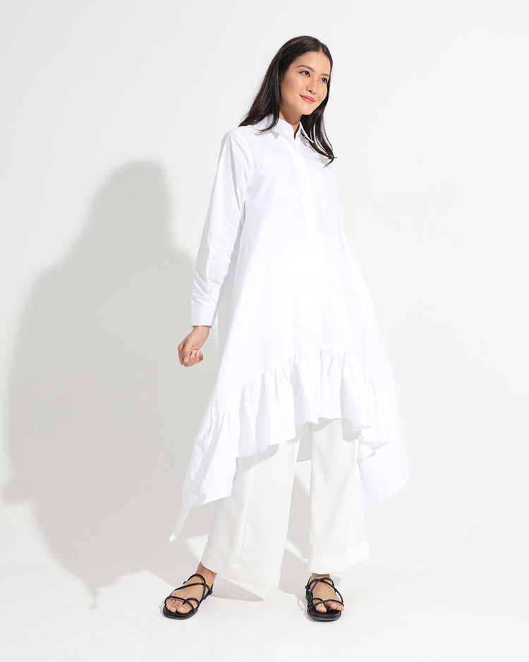 Rory Shirt Dress in White Cotton