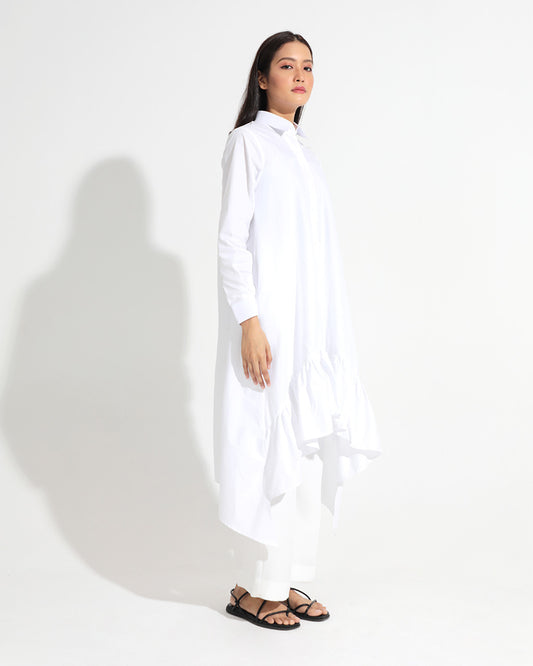 Rory Shirt Dress in White Cotton