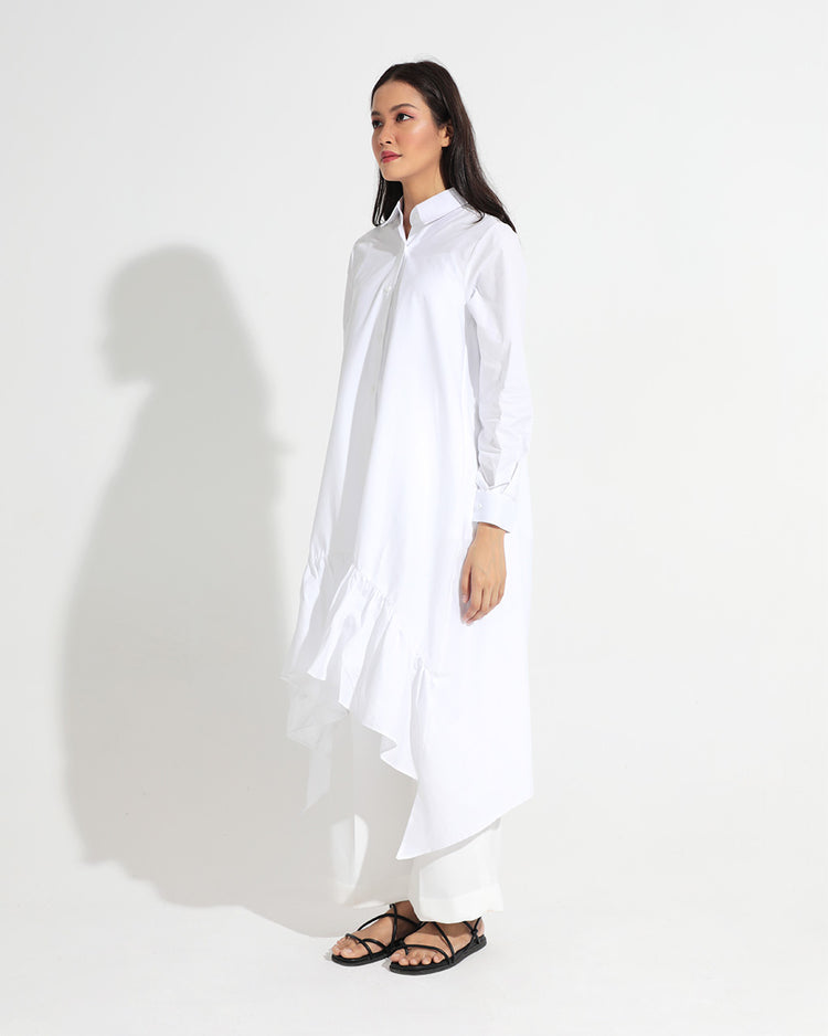 Rory Shirt Dress in White Cotton