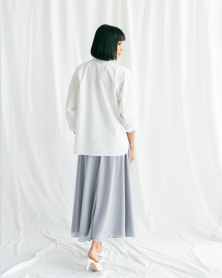 Shila Bias Skirt in Grey Jersey with Micro Metallic Stud