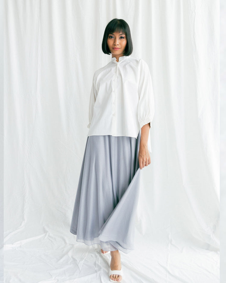 Shila Bias Skirt in Grey Jersey with Micro Metallic Stud