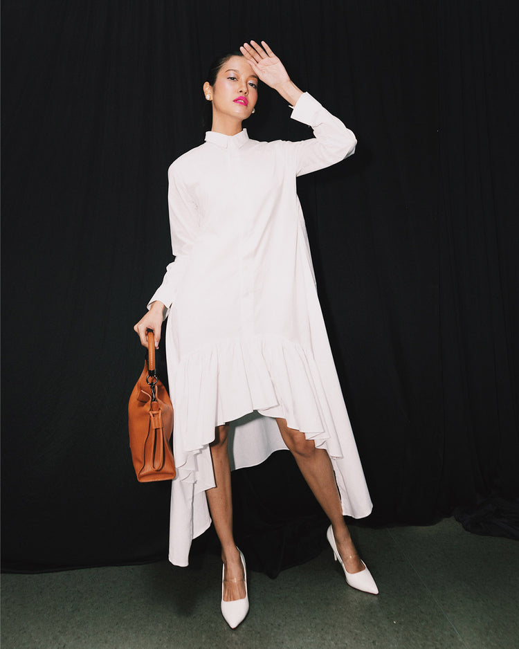 Rory Shirt Dress in White Cotton